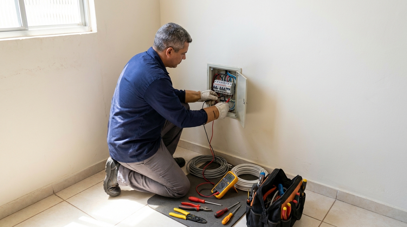 Eletricista realizando manutencao em Diadema‑SP